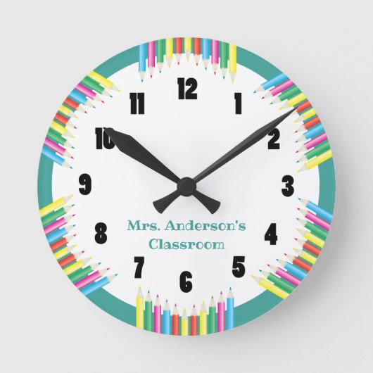 教室時計色鉛筆 ラウンド壁時計 (正面)