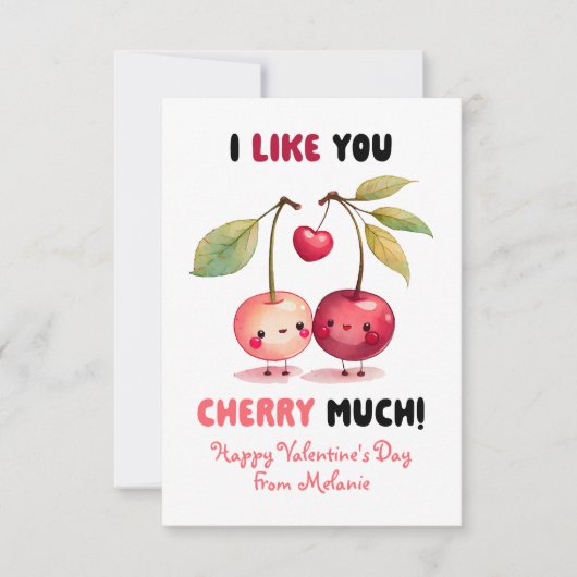 教室用バレンタインデーカード あなたをとっても好き チェリー ノートカード (正面)