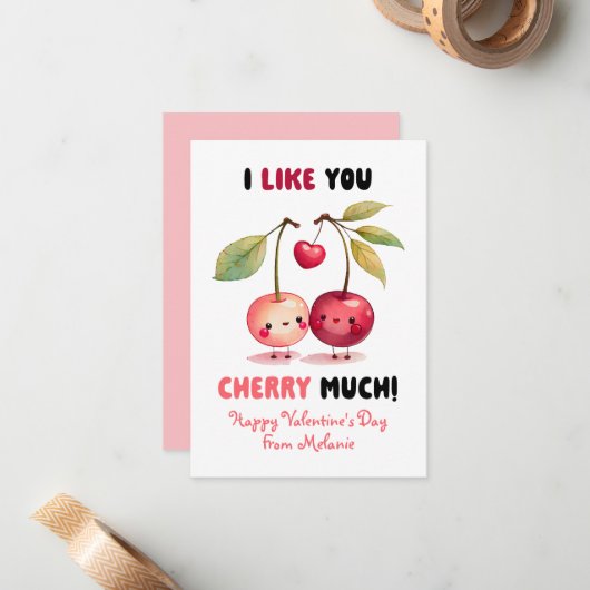 教室用バレンタインデーカード あなたをとっても好き チェリー ノートカード (正面/裏面インサイチュ)