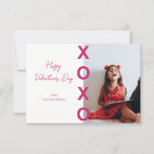教室ValentinesホットピンクXOXOフォトカード サンキューカード (正面)