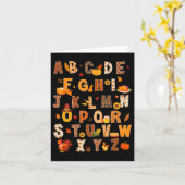 教師と子供たち アルファベット ターキー かぼちゃ 秋の感謝祭 カード (黄色い花)