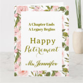 教師のためのピンクの花のハッピーリタイアメントカード カード (正面)