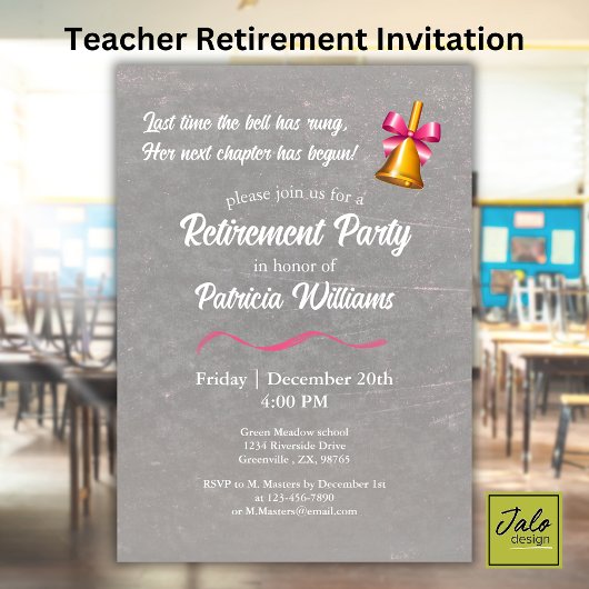教師のクラシック学校ベル引退パーティー 招待状