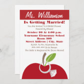 教師のブライズシャワー招待状 - 赤いリンゴと指輪 招待状 (正面/裏面)