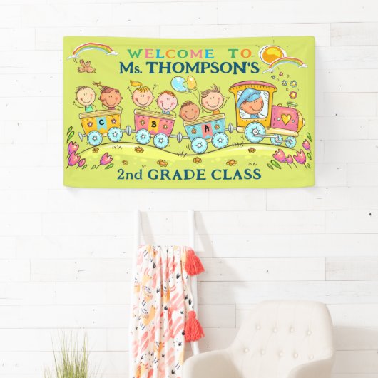 教師の教室歓迎サイン 学校 列車 バナー 横断幕 (インサイチュ)