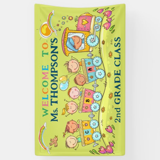 教師の教室歓迎サイン 学校 列車 バナー 横断幕 (縦)