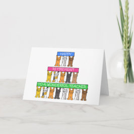 教師の退職おめでとう カートゥーン 猫 カード