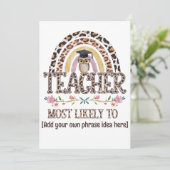 🎓 教師へのギフトアイデア：最も可能性が高い カスタムテキスト 招待状 (スタンド正面)