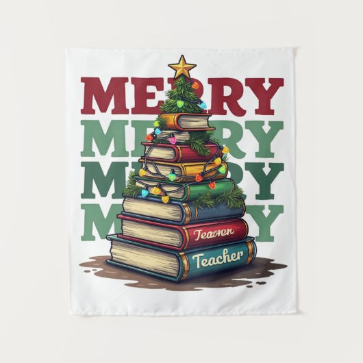 教師へのギフト | メリークリスマス 教師 書籍 タペストリー (正面)