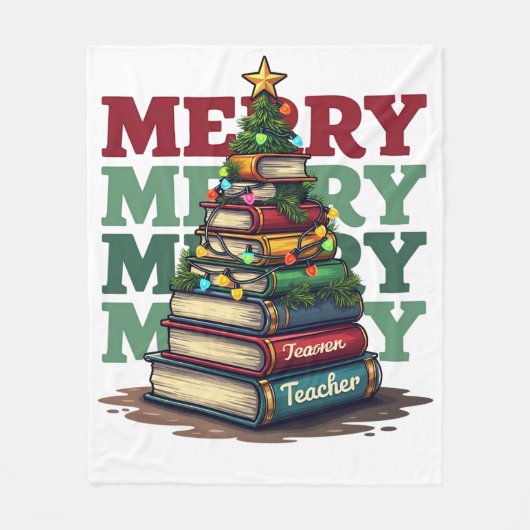 教師へのギフト | メリークリスマス 教師 書籍 フリースブランケット (正面)
