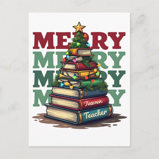 教師へのギフト | メリークリスマス 教師 書籍 ポストカード (正面)