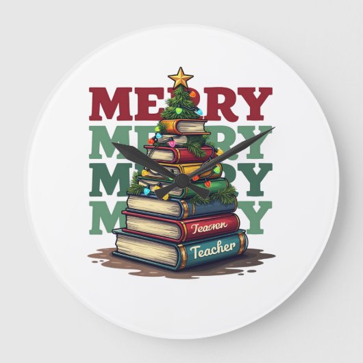 教師へのギフト | メリークリスマス 教師 書籍 ラージ壁時計 (正面)