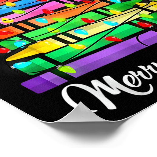 教師クレヨン メリークリスマスツリーライト 学校 ポスター (角)