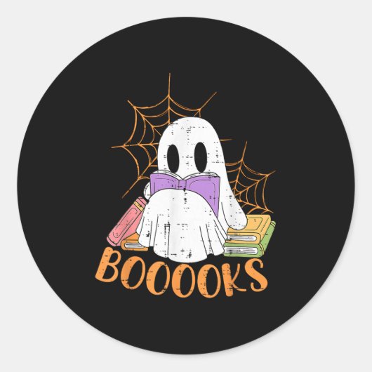 教師ハロウィンTシャツ 幽霊 教師 本棚 ラウンドシール (正面)