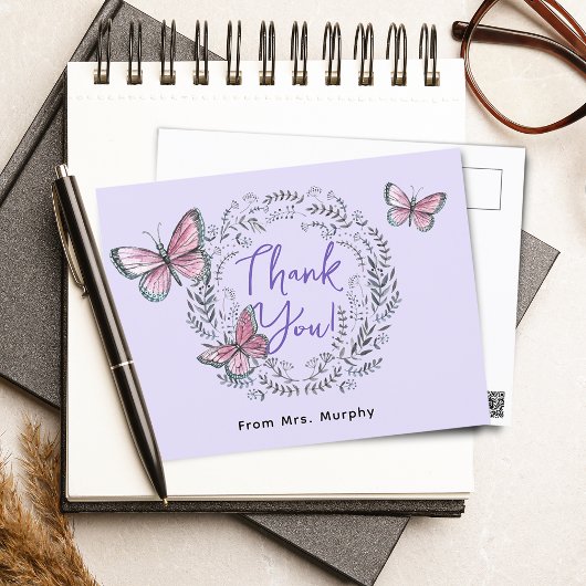 教師バタフライ感謝 ポストカード