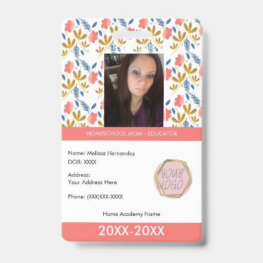 教師ホームスクーリング学校ママID植物 バッジ (表面)