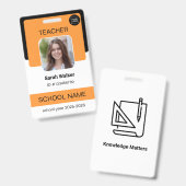 教師写真IDバッジ - 学校職員 - 黄色 バッジ (正面&裏面)