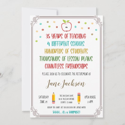 教師引退のお誘い 招待状 (正面)