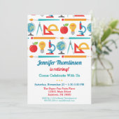 教師引退パーティー招待状 カラフル 招待状 (スタンド正面)