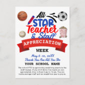 教師感謝週間 オールスター PTO 予定表 ポストカード (正面)