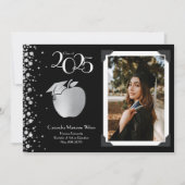 教師教育シルバー卒業ブラック 招待状 (正面)