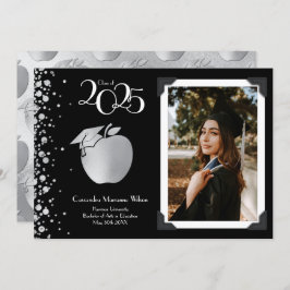 教師教育シルバー卒業ブラック 招待状