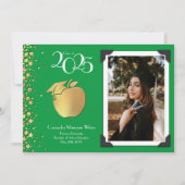 教師教育 ゴールド 卒業 緑 招待状 (正面)