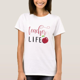 教師生活 赤いリンゴ タイポグラフィ 先生 Tシャツ
