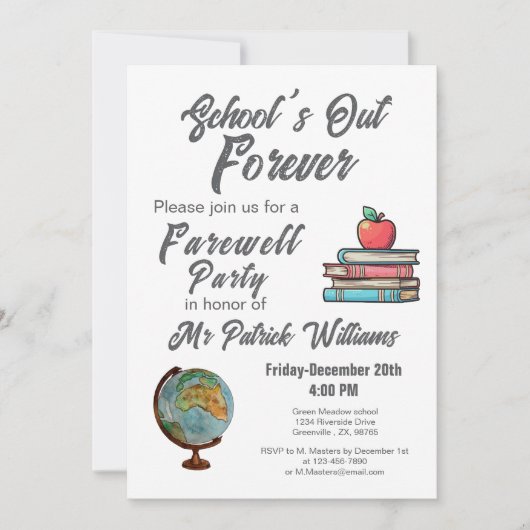 教師退職 色鮮やかな 懐かしい クラシック 招待状 (正面)