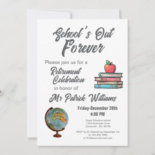 教師退職 色鮮やかな 懐かしい クラシック 招待状 (正面)