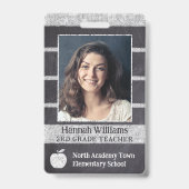 教師 学校 カスタム 従業員 写真 ロゴ バーコード バッジ (表面)