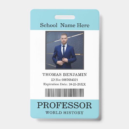 教師 ID カード 名前 学校 テンプレート 写真 バッジ (正面)