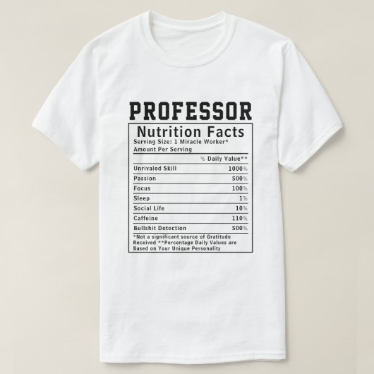 教授おもしろい栄養事実社員 Tシャツ (デザイン正面)