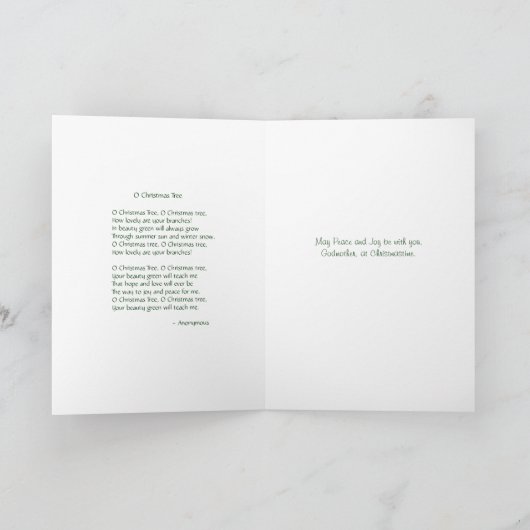 教母の平和および喜びのためのクリスマスツリーカード シーズンカード (内部)