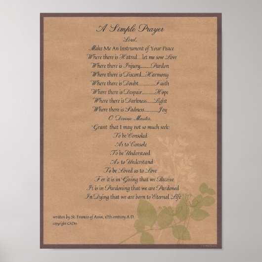 教皇フランシス=聖。フランシスシンプル祈りの言葉オーガニック= ポスター (正面)