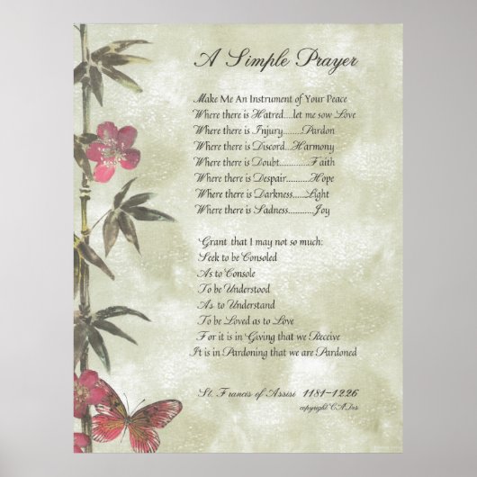 教皇フランシス=聖。フランシスシンプル祈りの言葉=竹2 ポスター (正面)
