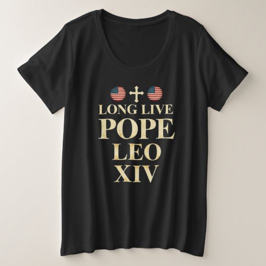 教皇レオ14世 – 信仰と自由の新しい時代 プラスサイズTシャツ (デザイン正面)
