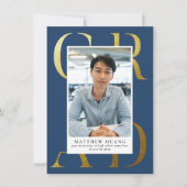 教科書用金ゴールドネイビーブルー型大学院発表 招待状 (正面)