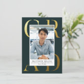 教科書 |金ゴールドタイポグラフィの卒業発表 招待状 (スタンド正面)