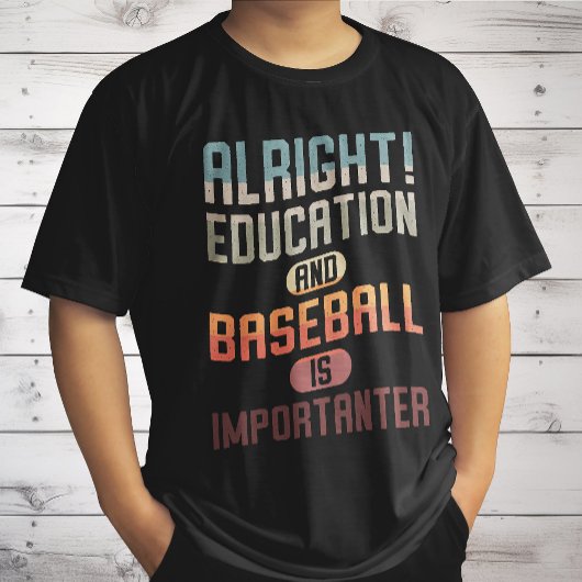 教育おもしろいと野球は重要なレトロ Tシャツ