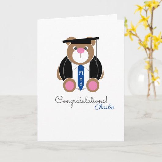 教育のお祝いくまカードのマスター カード (黄色い花)