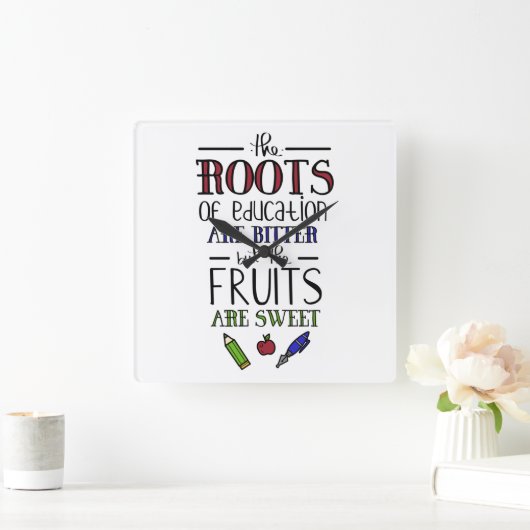 教育の根源は苦い先生引用文 スクエア壁時計 (ホーム)