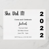 教育を受けた黒人女性の卒業フォイル招待状 箔シーズンカード (裏面)