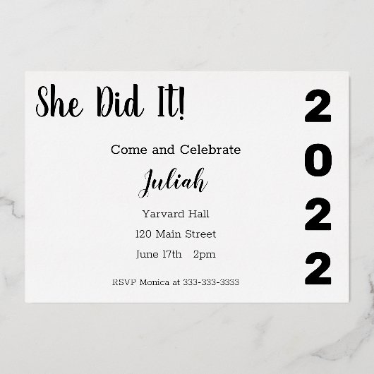 教育を受けた黒人女性の卒業フォイル招待状 箔シーズンカード (裏面)