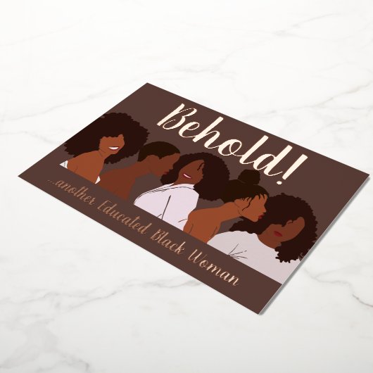 教育を受けた黒人女性の卒業フォイル招待状 箔シーズンカード (回転した状態)