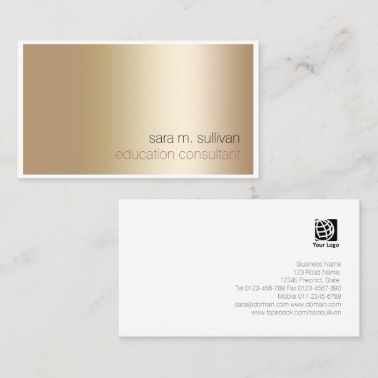 教育コンサルタントミニマエレガントリストはっきりした金ゴールド 名刺 (正面/裏面)