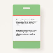 教育先生従業員の写真名ID バッジ (裏面)