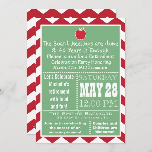 教育委員会のメンバーの退職のパーティの招待状 招待状 (正面/裏面)