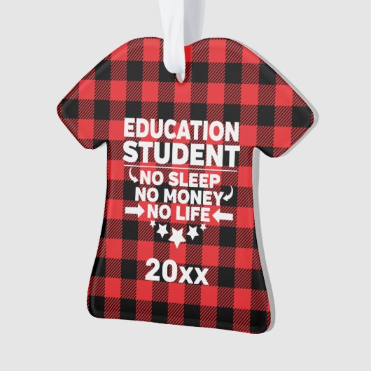 教育学生No睡眠金ライフレッドプレイド オーナメント (正面)