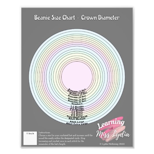 教育用のクロシェ・ビーニー・サイズ・チャート フォトプリント            (正面)